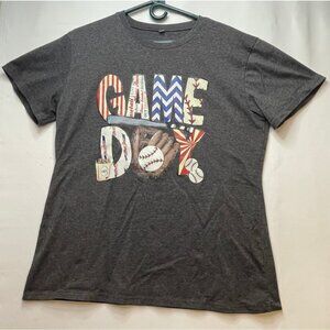 Baseball Game Day shirt mens large short sleeve gray